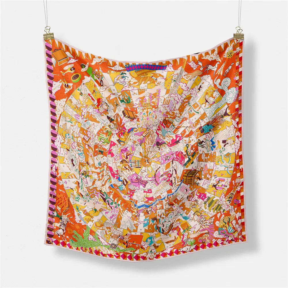 Women's Orange Pink Lace Shawl Square Decor - Image 14