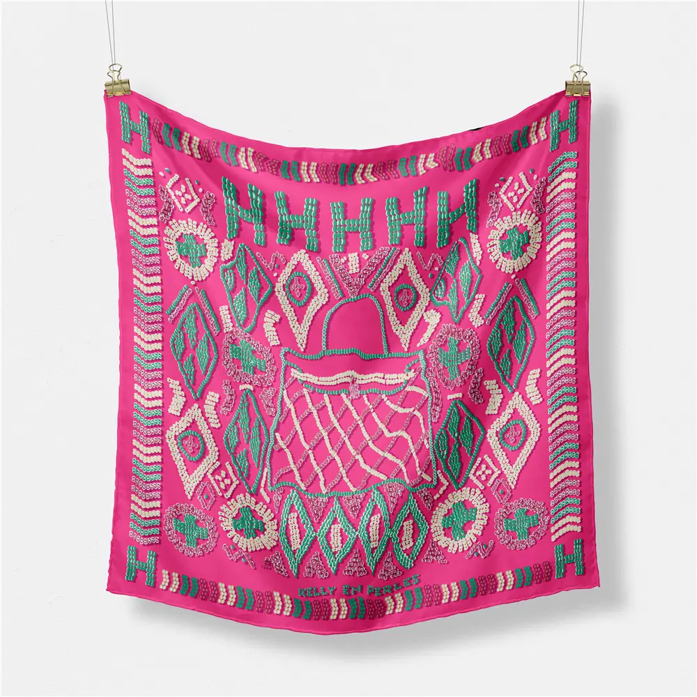 Women's Orange Pink Lace Shawl Square Decor - Image 65