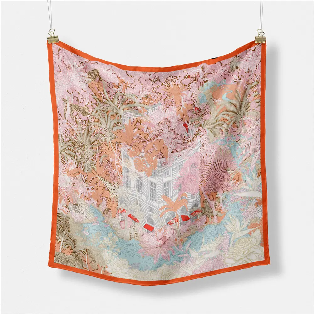 Women's Orange Pink Lace Shawl Square Decor - Image 74