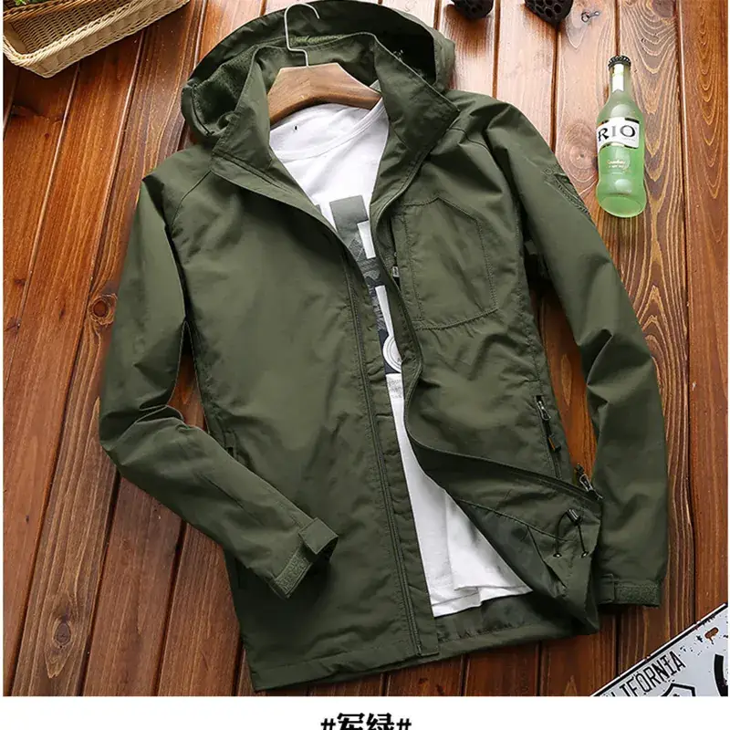 Men's Green Hooded Windbreaker Jacket Spring Autumn - Image 4