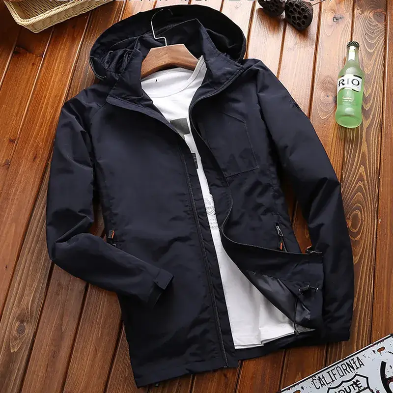 Men's Green Hooded Windbreaker Jacket Spring Autumn - Image 3