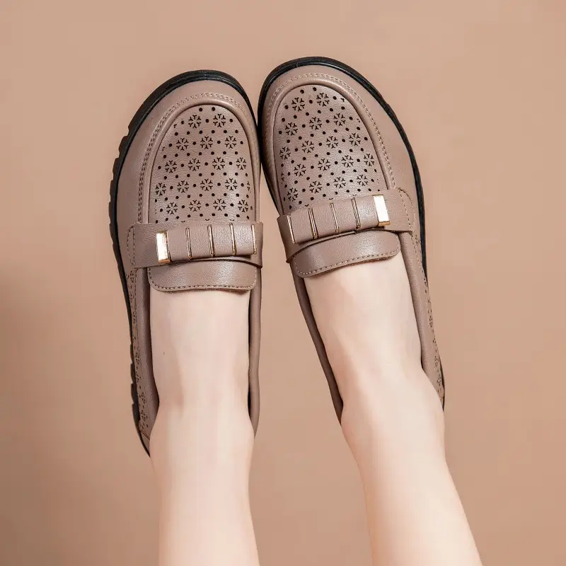Ready Stock Sandals for Women, Summer Shoes for Middle-Aged and Elderly People, Middle-Aged Leather Shoes with Holes, Breathable, Soft Soles, Large Size, Not Tiring for the Feet - Image 5