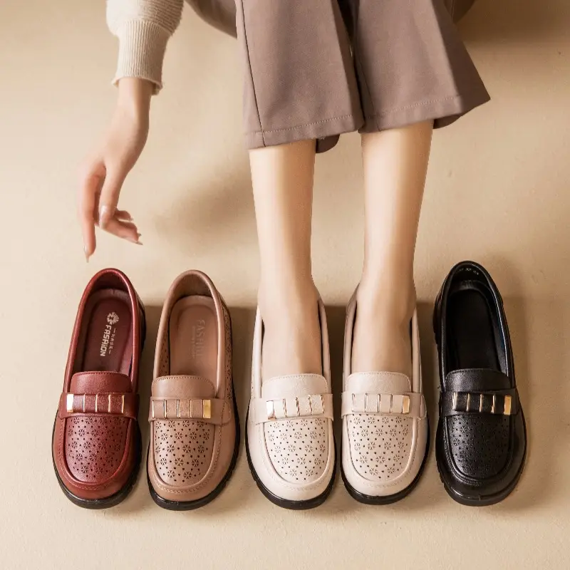 Ready Stock Sandals for Women, Summer Shoes for Middle-Aged and Elderly People, Middle-Aged Leather Shoes with Holes, Breathable, Soft Soles, Large Size, Not Tiring for the Feet - Image 6