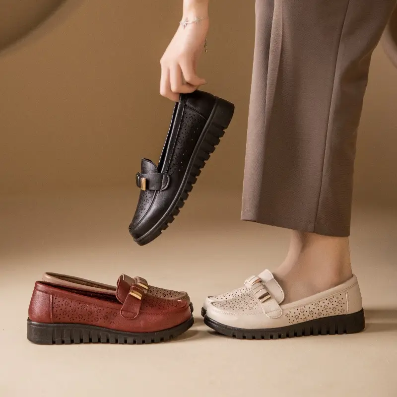 Ready Stock Sandals for Women, Summer Shoes for Middle-Aged and Elderly People, Middle-Aged Leather Shoes with Holes, Breathable, Soft Soles, Large Size, Not Tiring for the Feet - Image 7