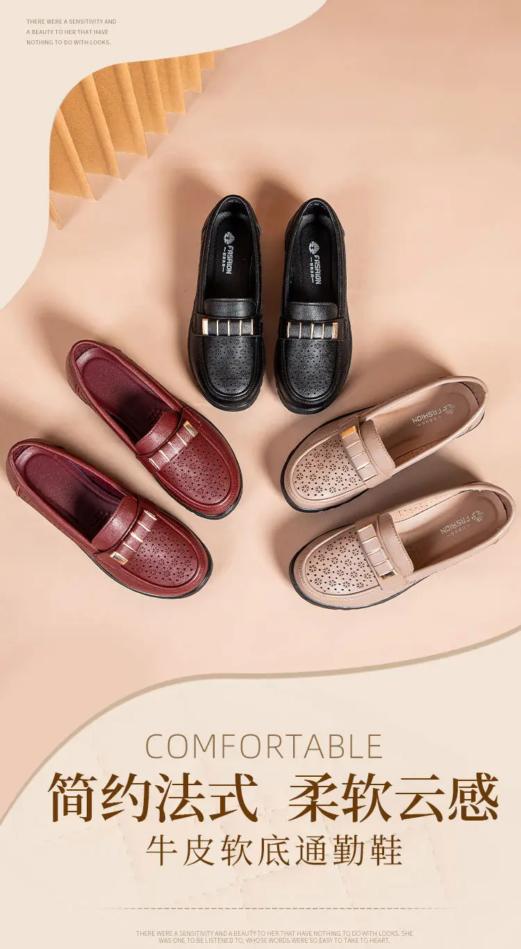 Ready Stock Sandals for Women, Summer Shoes for Middle-Aged and Elderly People, Middle-Aged Leather Shoes with Holes, Breathable, Soft Soles, Large Size, Not Tiring for the Feet — feature 1