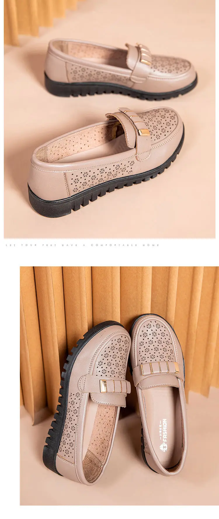 Ready Stock Sandals for Women, Summer Shoes for Middle-Aged and Elderly People, Middle-Aged Leather Shoes with Holes, Breathable, Soft Soles, Large Size, Not Tiring for the Feet — feature 13