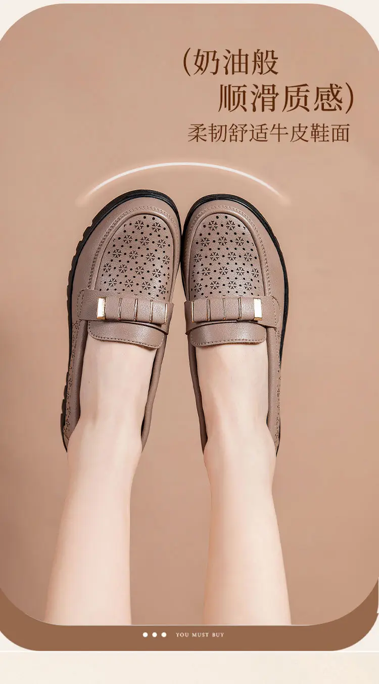 Ready Stock Sandals for Women, Summer Shoes for Middle-Aged and Elderly People, Middle-Aged Leather Shoes with Holes, Breathable, Soft Soles, Large Size, Not Tiring for the Feet — feature 3