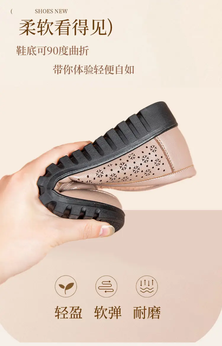 Ready Stock Sandals for Women, Summer Shoes for Middle-Aged and Elderly People, Middle-Aged Leather Shoes with Holes, Breathable, Soft Soles, Large Size, Not Tiring for the Feet — feature 4