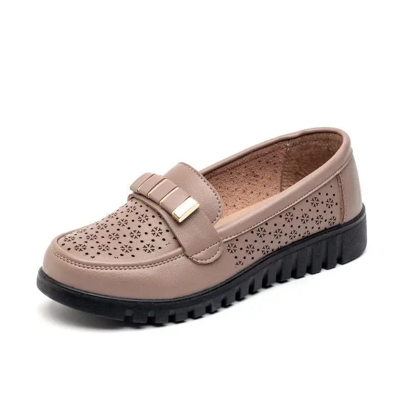 Ready Stock Sandals for Women, Summer Shoes for Middle-Aged and Elderly People, Middle-Aged Leather Shoes with Holes, Breathable, Soft Soles, Large Size, Not Tiring for the Feet - Image 3