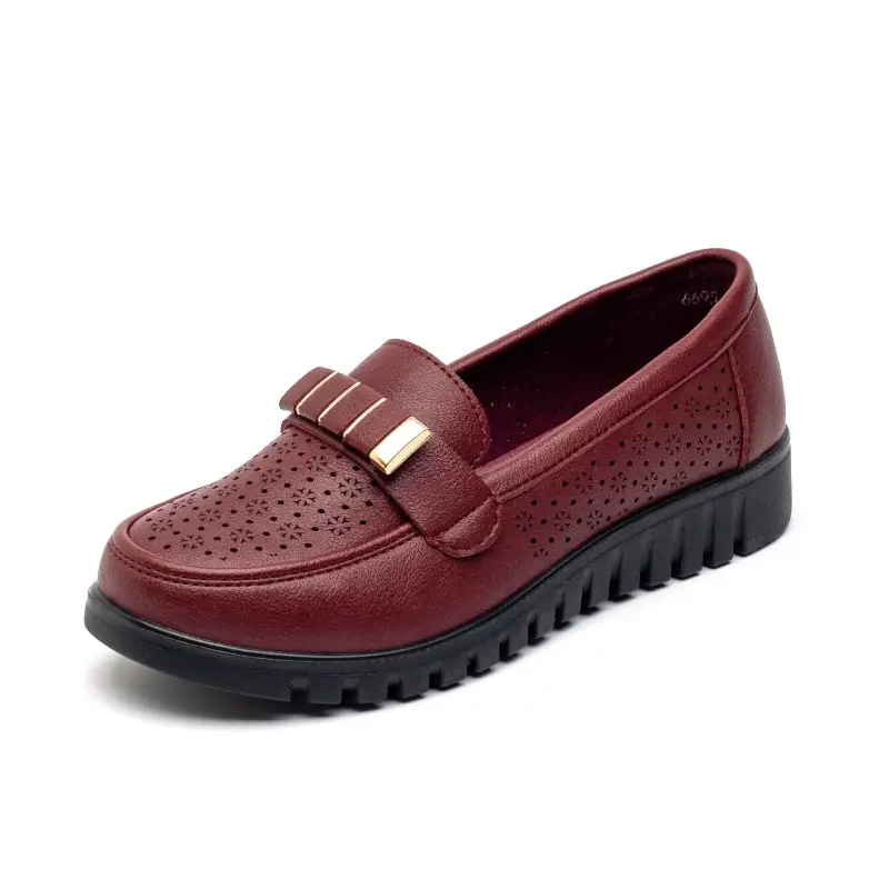 Ready Stock Sandals for Women, Summer Shoes for Middle-Aged and Elderly People, Middle-Aged Leather Shoes with Holes, Breathable, Soft Soles, Large Size, Not Tiring for the Feet - Image 2