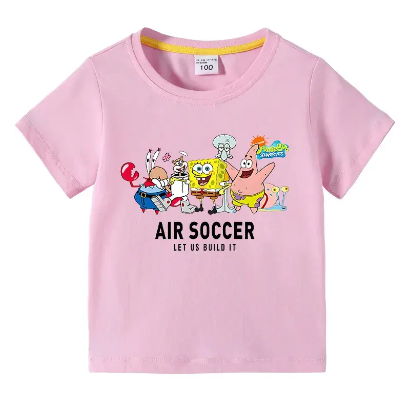 Pink Air Soccer Kids T-Shirt Short Sleeve Cotton Boys Girls - Image 2