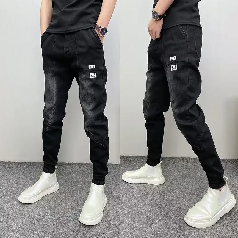 Men Black Cropped Loose Leg Pants Summer Casual - Image 9