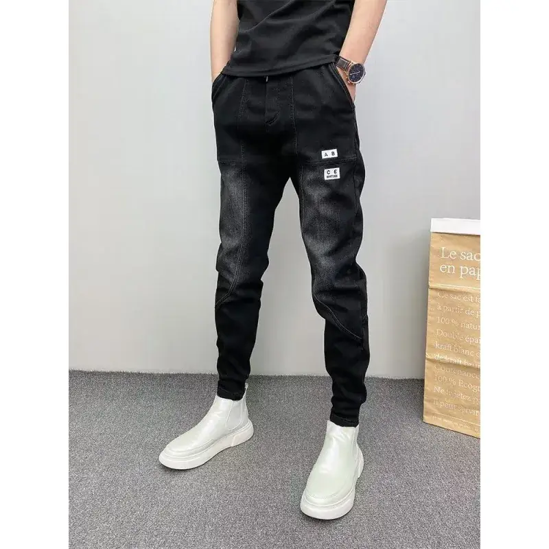 Men Black Cropped Loose Leg Pants Summer Casual - Image 11