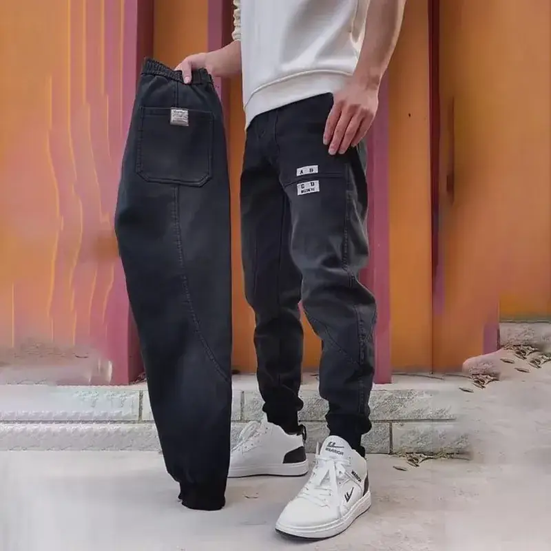 Men Black Cropped Loose Leg Pants Summer Casual - Image 12