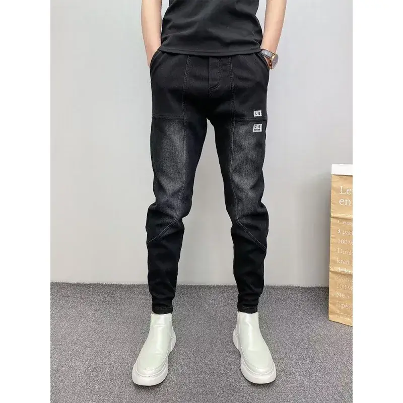 Men Black Cropped Loose Leg Pants Summer Casual - Image 13