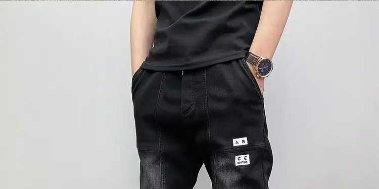 Men Black Cropped Loose Leg Pants Summer Casual — feature 10