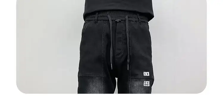 Men Black Cropped Loose Leg Pants Summer Casual — feature 3
