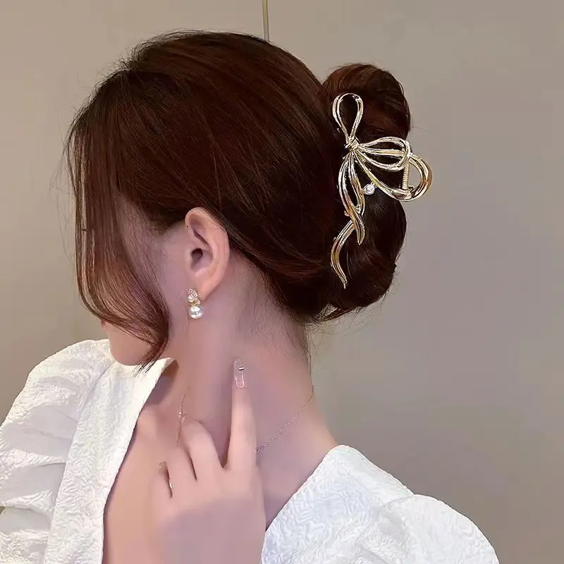 Gold Bow Hair Clip for Women's Large Plate Hair Accessories - Image 6