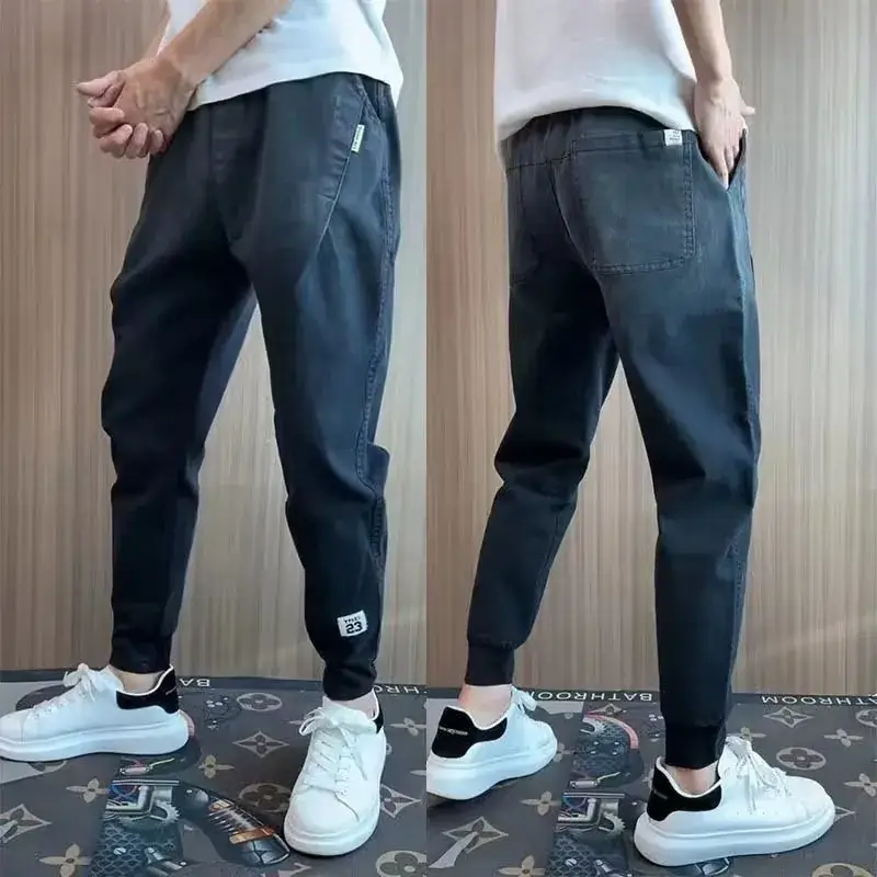 Men's 2023 Slim Fit Sports Pants Grey Cropped - Image 2