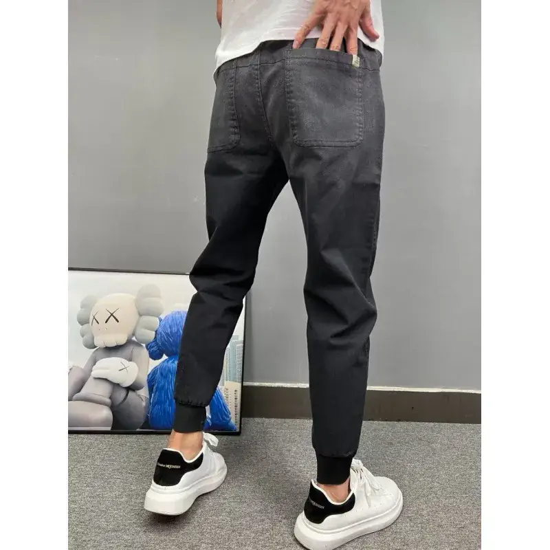 Men's 2023 Slim Fit Sports Pants Grey Cropped - Image 4
