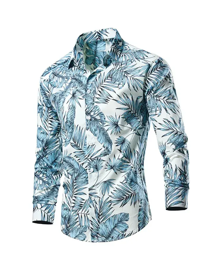 Men's Long Sleeve Lapel Shirt Black Floral Pattern — feature 18