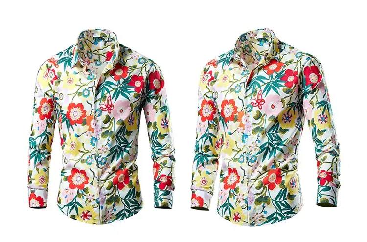 Men's Long Sleeve Lapel Shirt Black Floral Pattern — feature 6