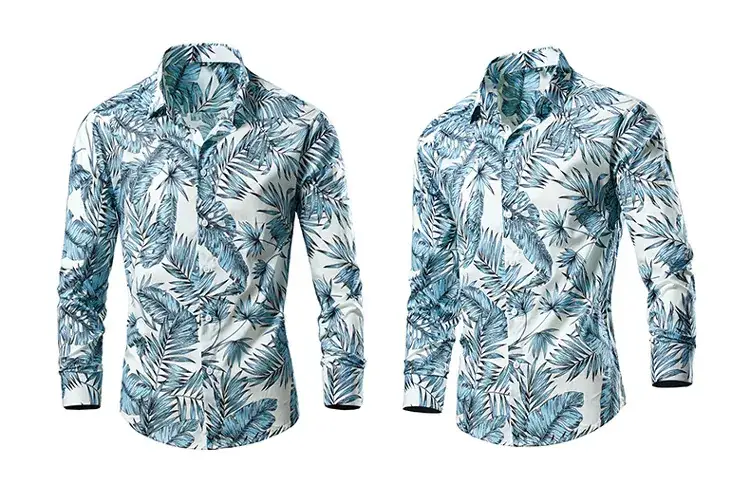 Men's Long Sleeve Lapel Shirt Black Floral Pattern — feature 7
