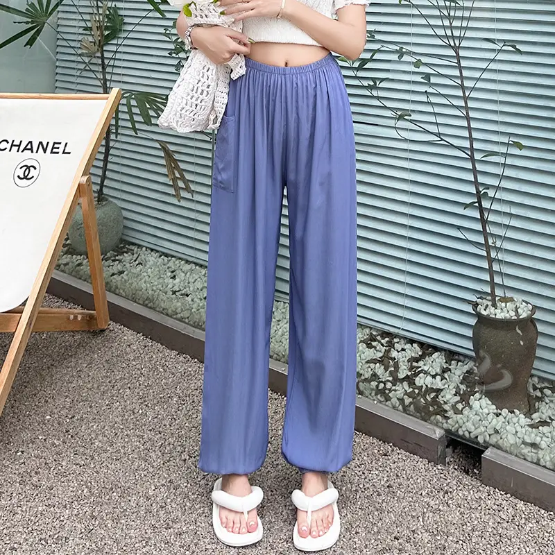 Women Cotton Silk Summer Pajama Pants Red Loose Fit - Image 9
