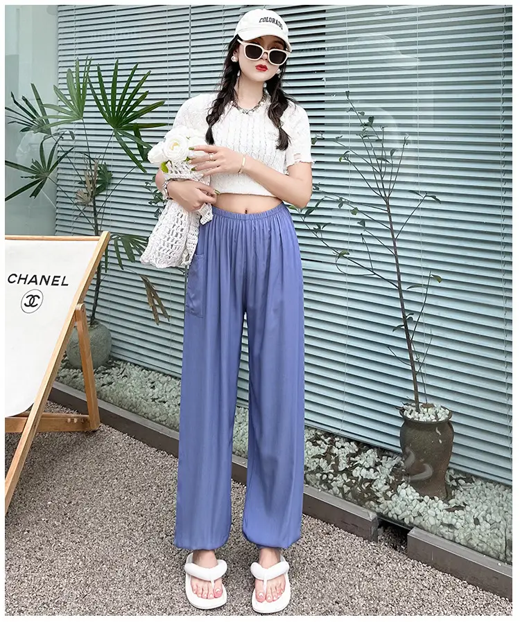 Women Cotton Silk Summer Pajama Pants Red Loose Fit — feature 12