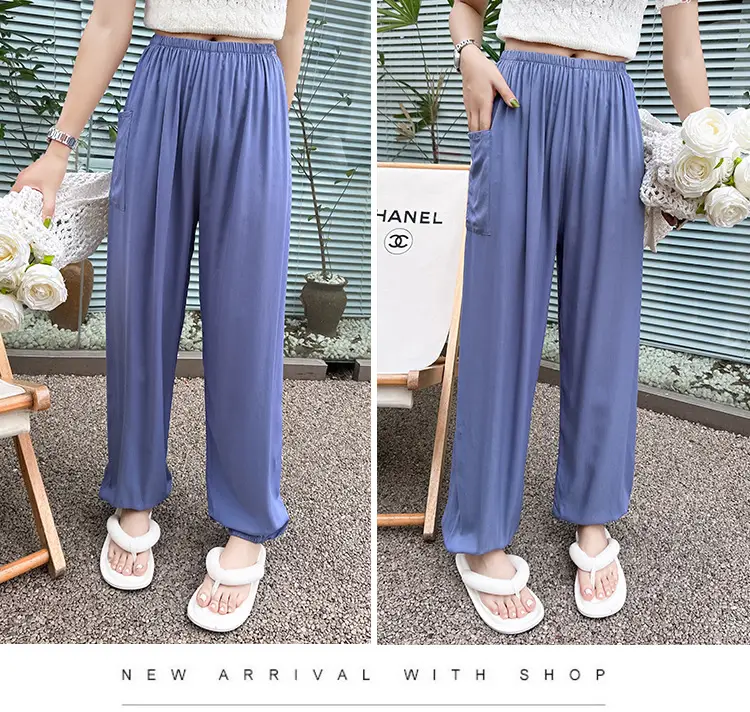 Women Cotton Silk Summer Pajama Pants Red Loose Fit — feature 13