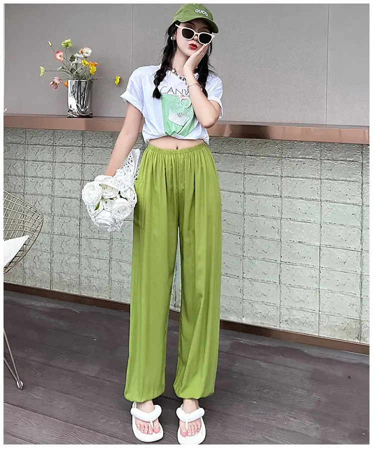 Women Cotton Silk Summer Pajama Pants Red Loose Fit — feature 14