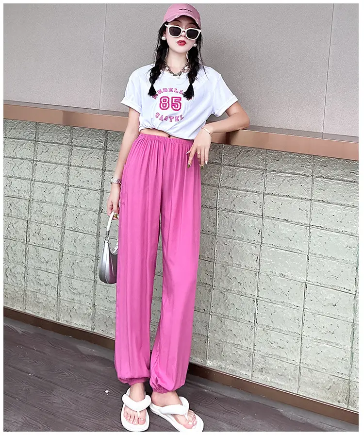 Women Cotton Silk Summer Pajama Pants Red Loose Fit — feature 18