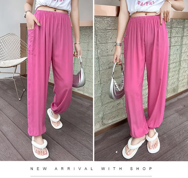 Women Cotton Silk Summer Pajama Pants Red Loose Fit — feature 19