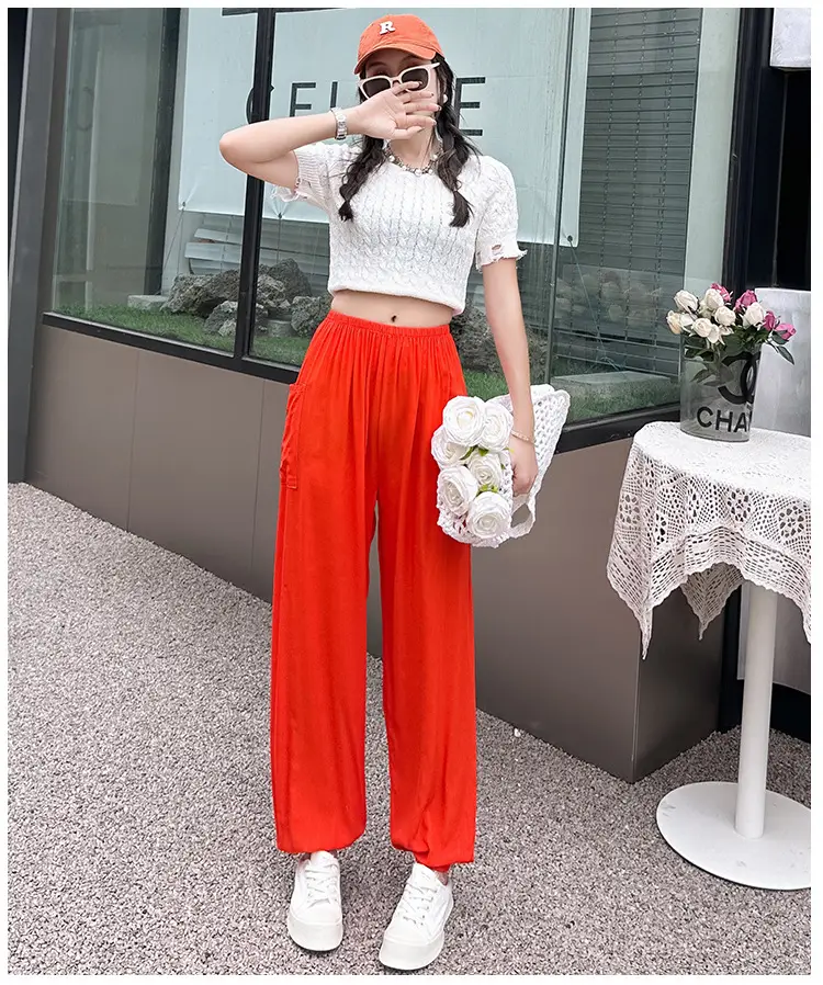 Women Cotton Silk Summer Pajama Pants Red Loose Fit — feature 20