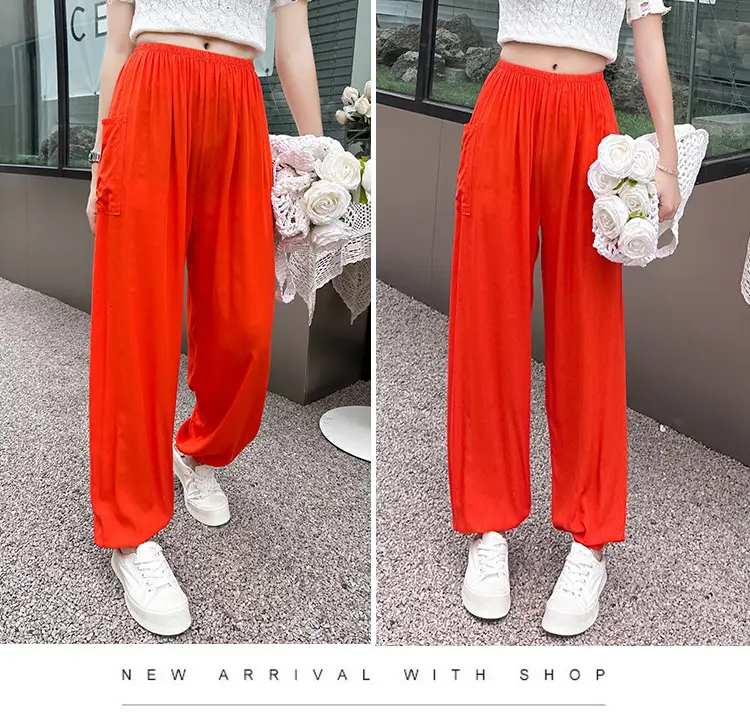 Women Cotton Silk Summer Pajama Pants Red Loose Fit — feature 21