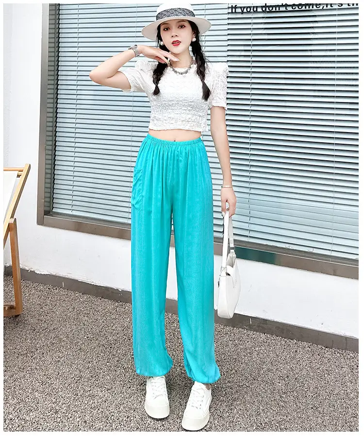 Women Cotton Silk Summer Pajama Pants Red Loose Fit — feature 22