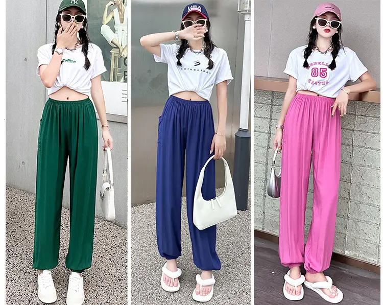 Women Cotton Silk Summer Pajama Pants Red Loose Fit — feature 5