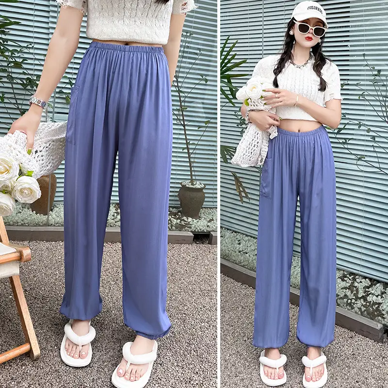 Women Cotton Silk Summer Pajama Pants Red Loose Fit - Image 2