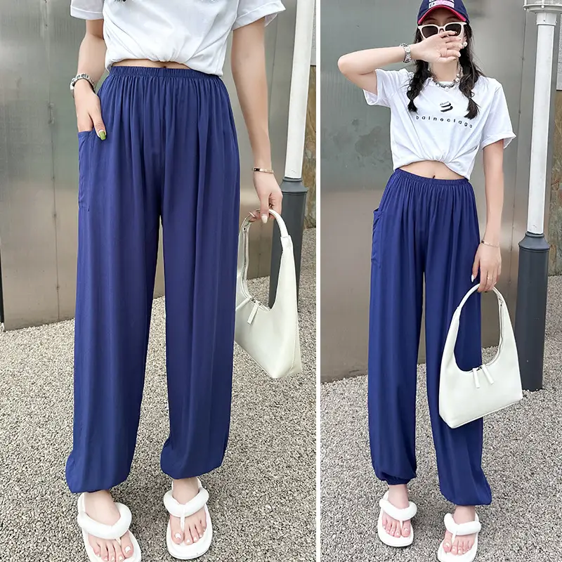Women Cotton Silk Summer Pajama Pants Red Loose Fit - Image 3