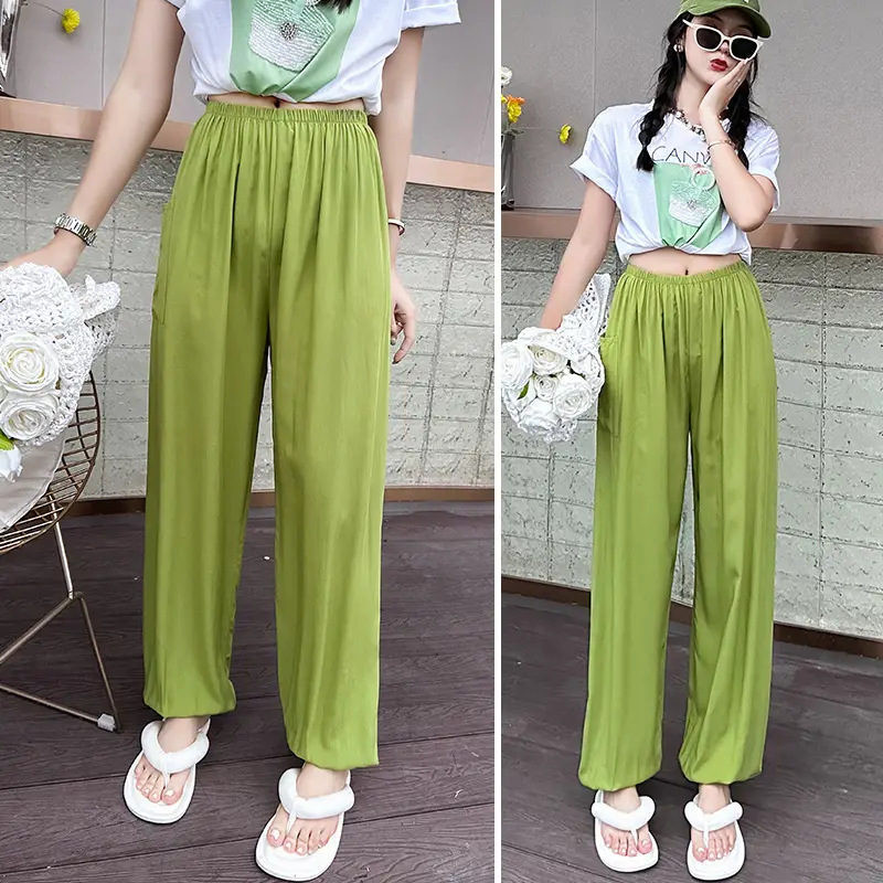 Women Cotton Silk Summer Pajama Pants Red Loose Fit - Image 4