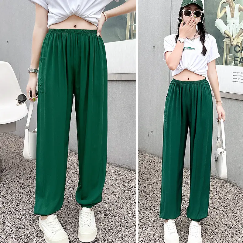 Women Cotton Silk Summer Pajama Pants Red Loose Fit - Image 5