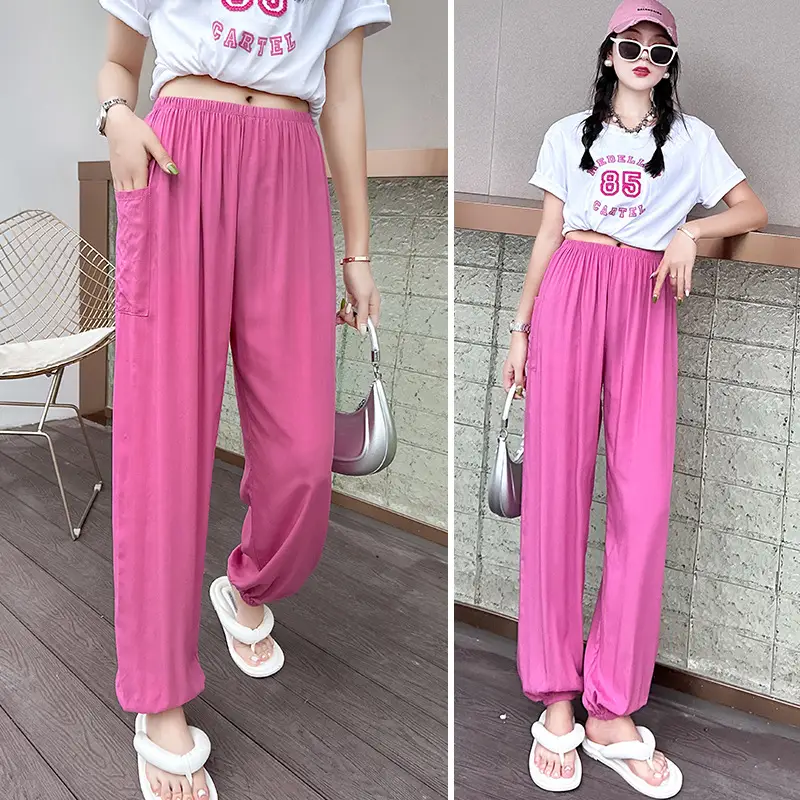 Women Cotton Silk Summer Pajama Pants Red Loose Fit - Image 6