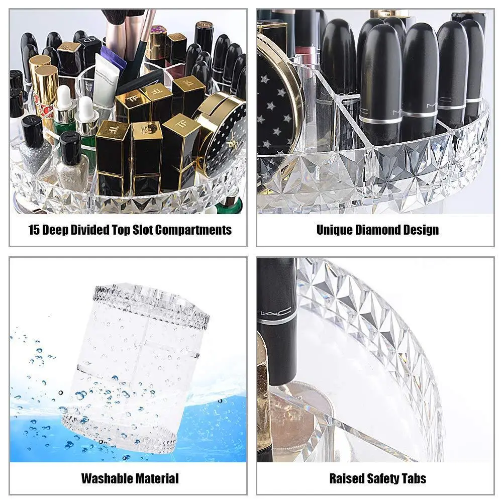 Transparent Rotating Cosmetic Storage Rack with 24K Gold Accents — feature 7