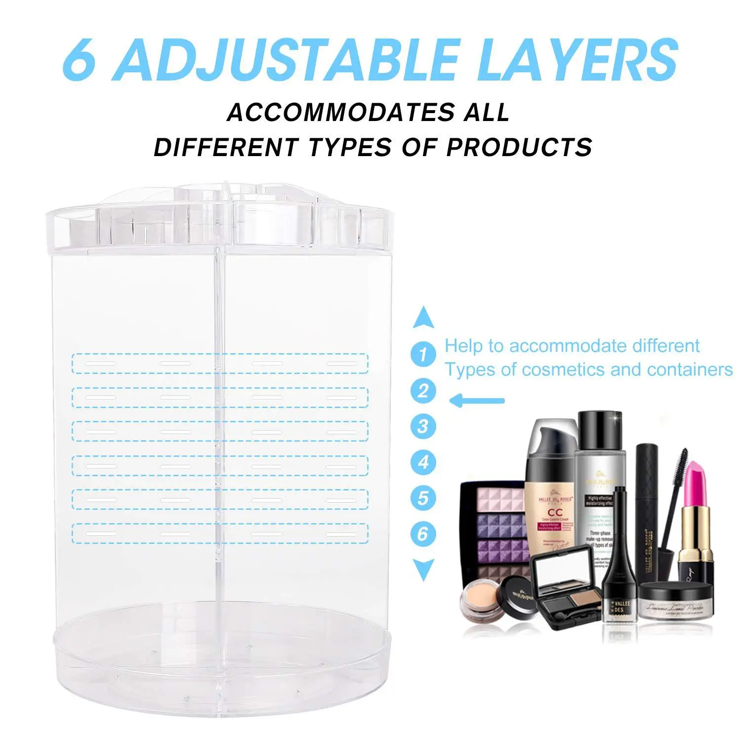 Transparent Rotating Cosmetic Storage Rack with 24K Gold Accents — feature 9