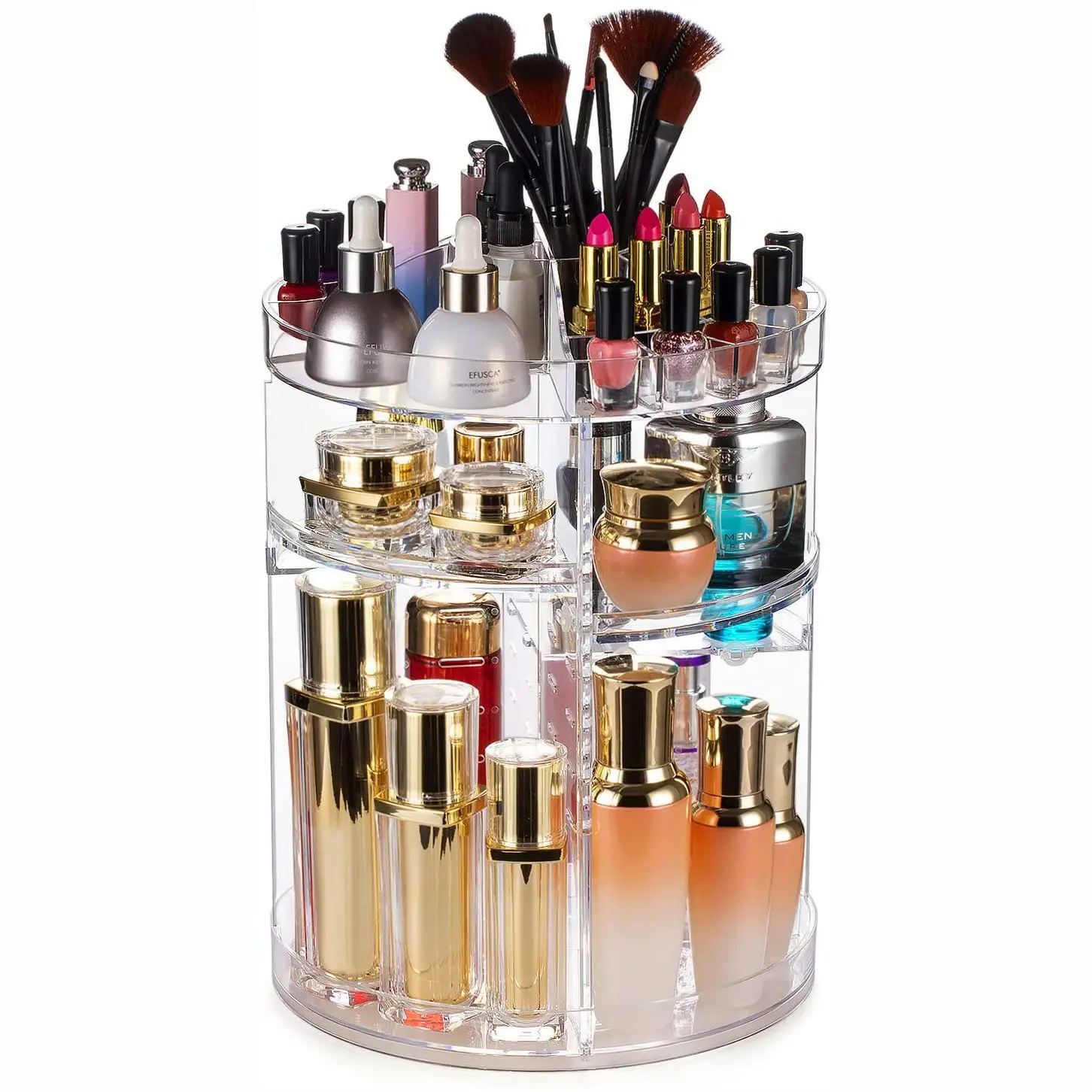 Transparent Rotating Cosmetic Storage Rack with 24K Gold Accents