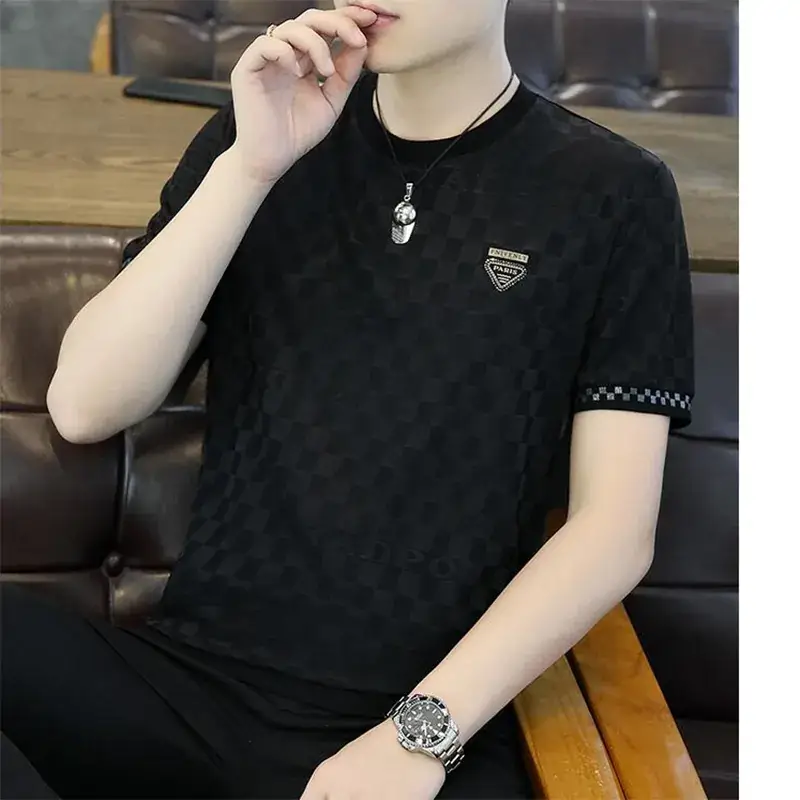 Men Ice Silk Short Sleeve T-Shirt Black 2025