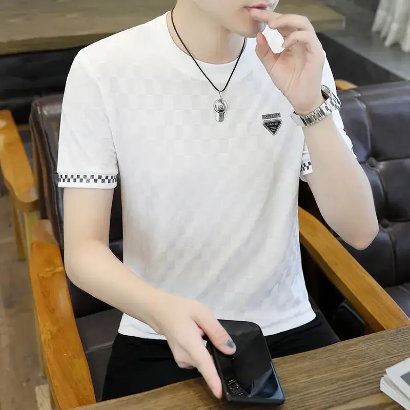 Men Ice Silk Short Sleeve T-Shirt Black 2025