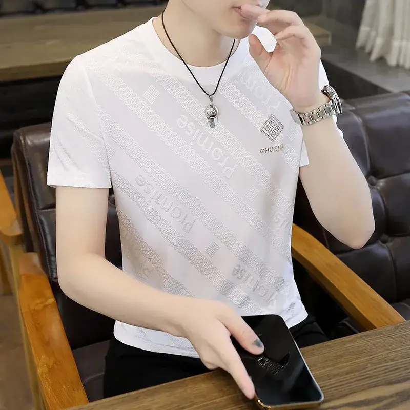 Men Ice Silk Short Sleeve T-Shirt Black 2025