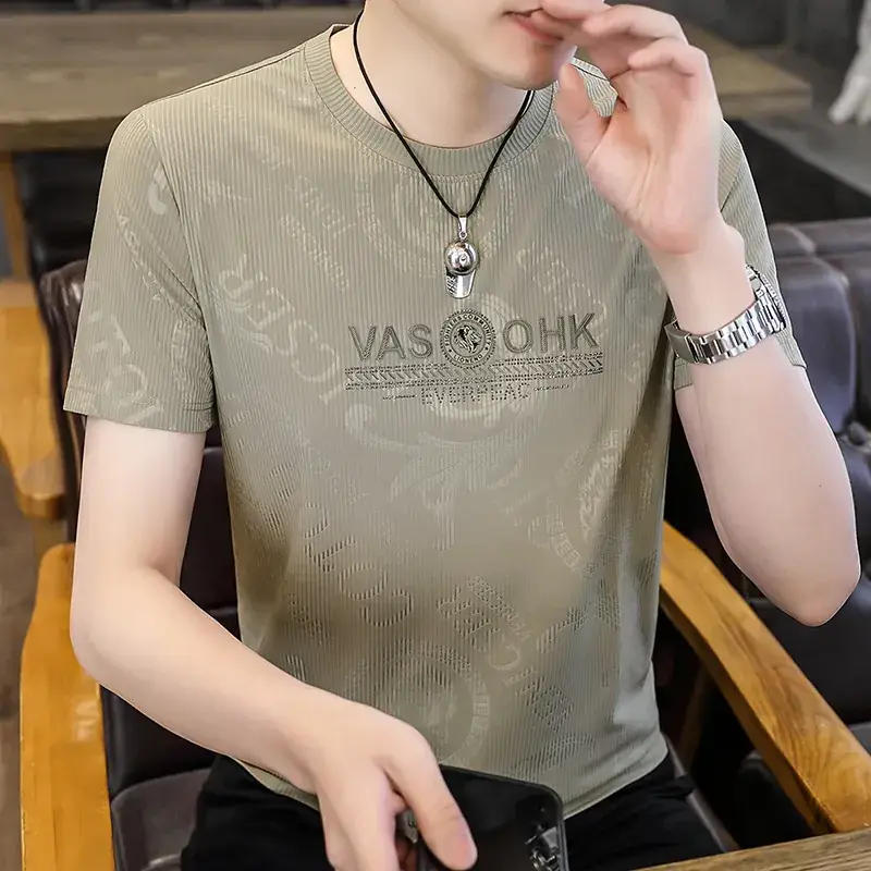 Men Ice Silk Short Sleeve T-Shirt Black 2025