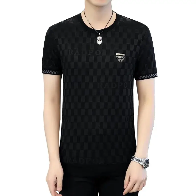 Men Ice Silk Short Sleeve T-Shirt Black 2025